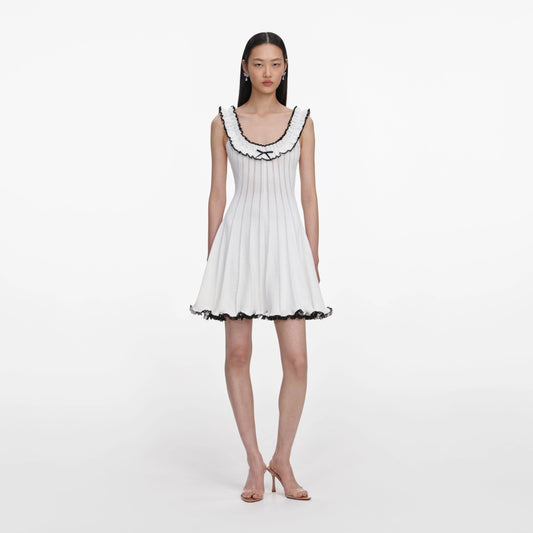 White Contrast Trim Knit Mini Dress