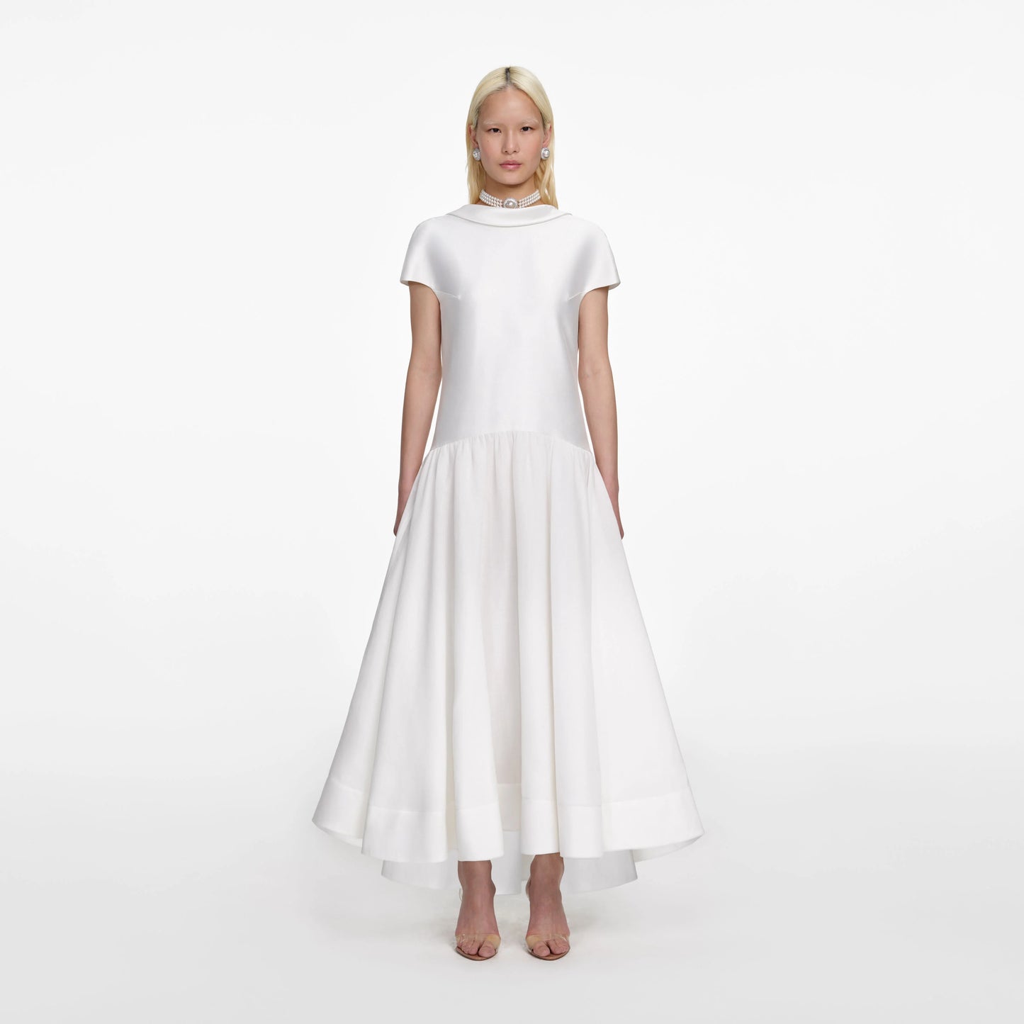 White Satin Ramie Midi Dress