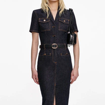 Indigo Denim Midi Dress