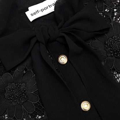 Black Lace Tie Neck Top