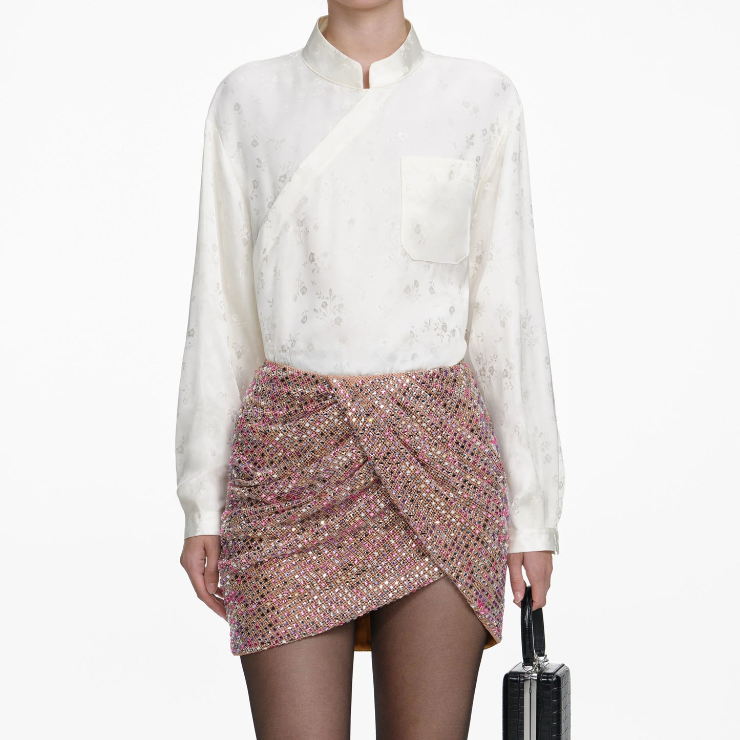 Multi Rhinestone Fishnet Mini Skirt