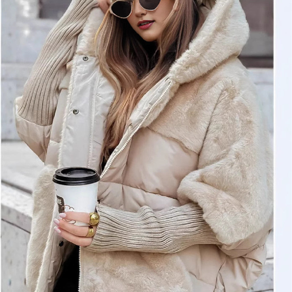 Onsandy Cream Faux Fur Quilted Puffer Coat: Chic Warmth for Winter Days