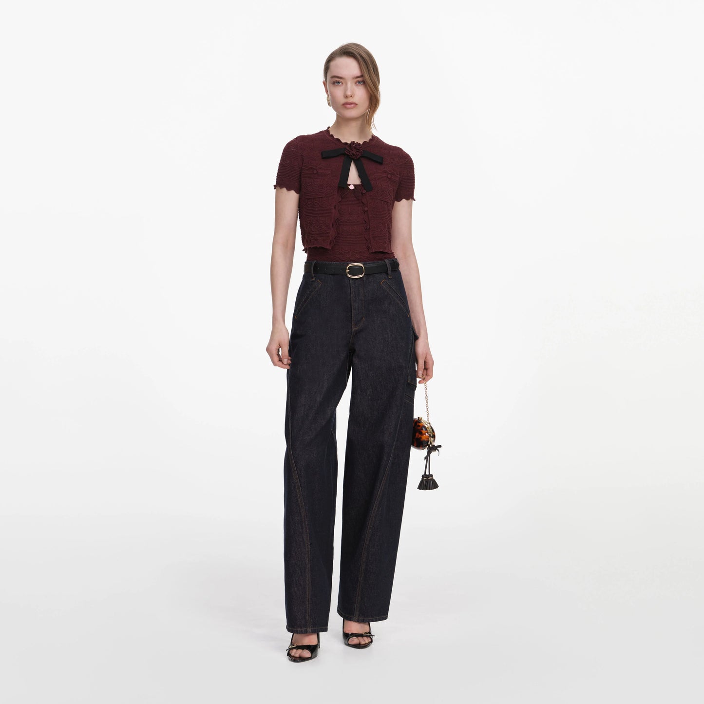 Brown Pointelle Knit Top