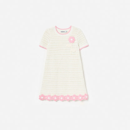 Cream Knit Flower Hem Mini Dress