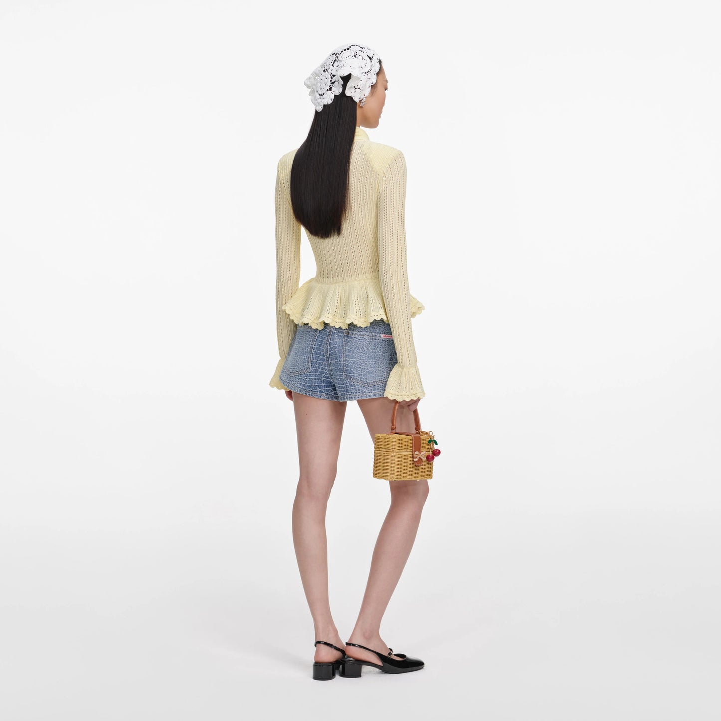 Rhinestone Croc Effect Denim Shorts