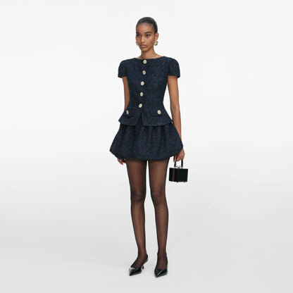 Navy Boucle Mini Dress