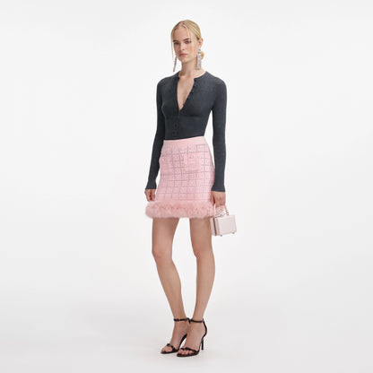 Pink Fur Hem Knit Skirt