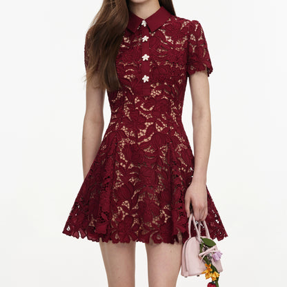 Burgundy Lace Mini Dress