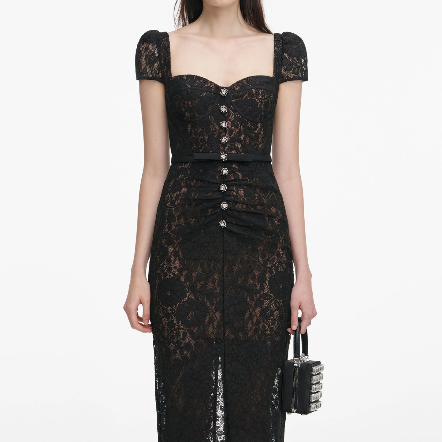 Black Sweetheart Lace Midi Dress