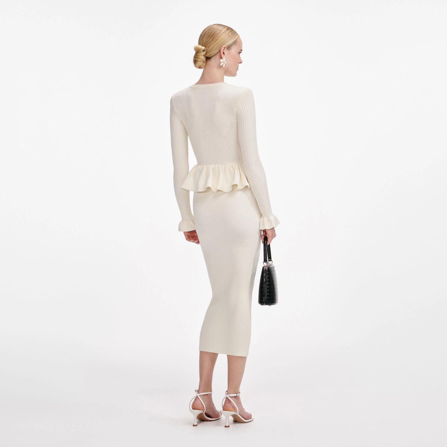 Cream Asymmetric Knit Midi Dress