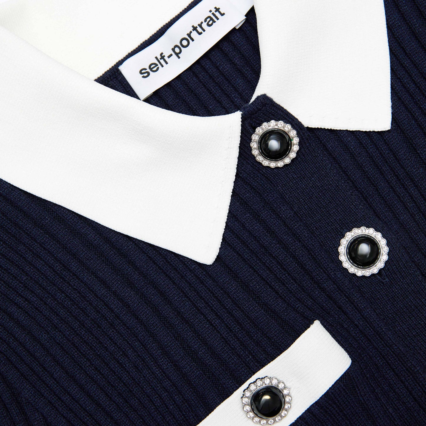 Navy Contrast Collar Knit Mini Dress