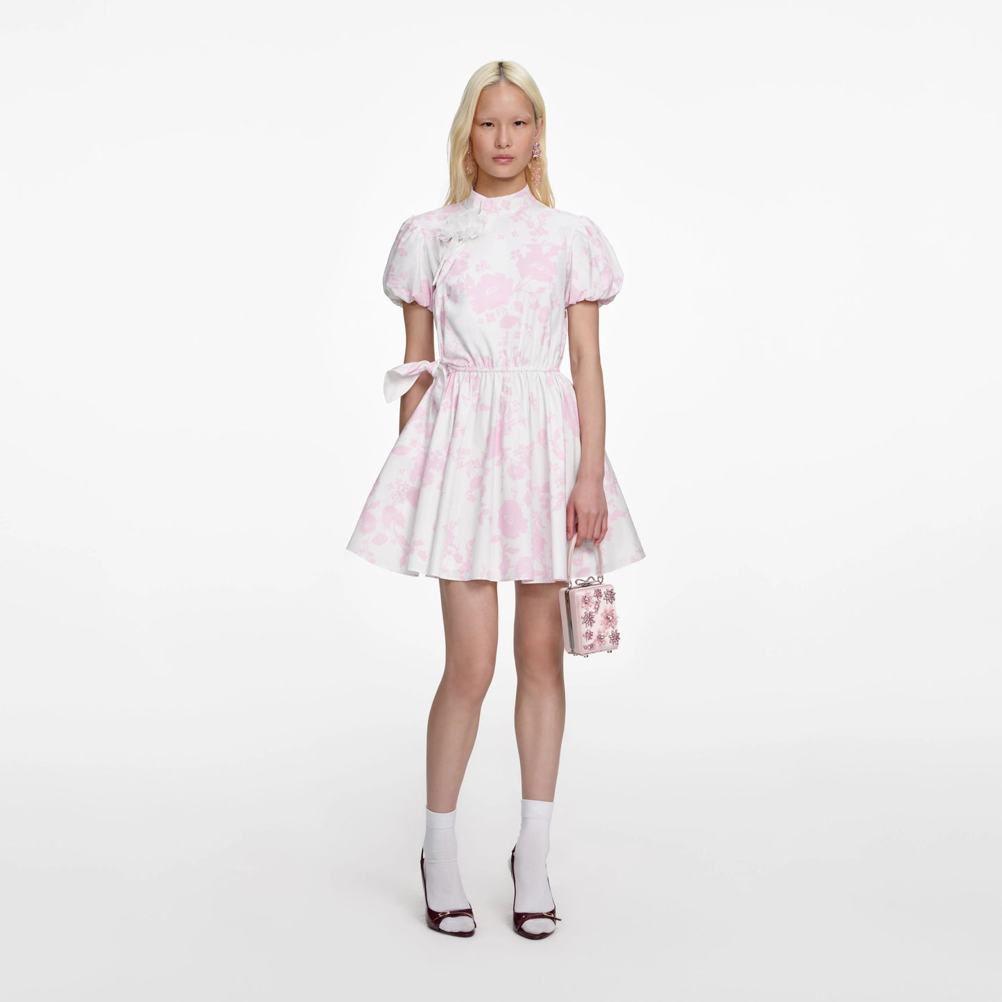 Pink Floral Cotton Drape Mini Dress