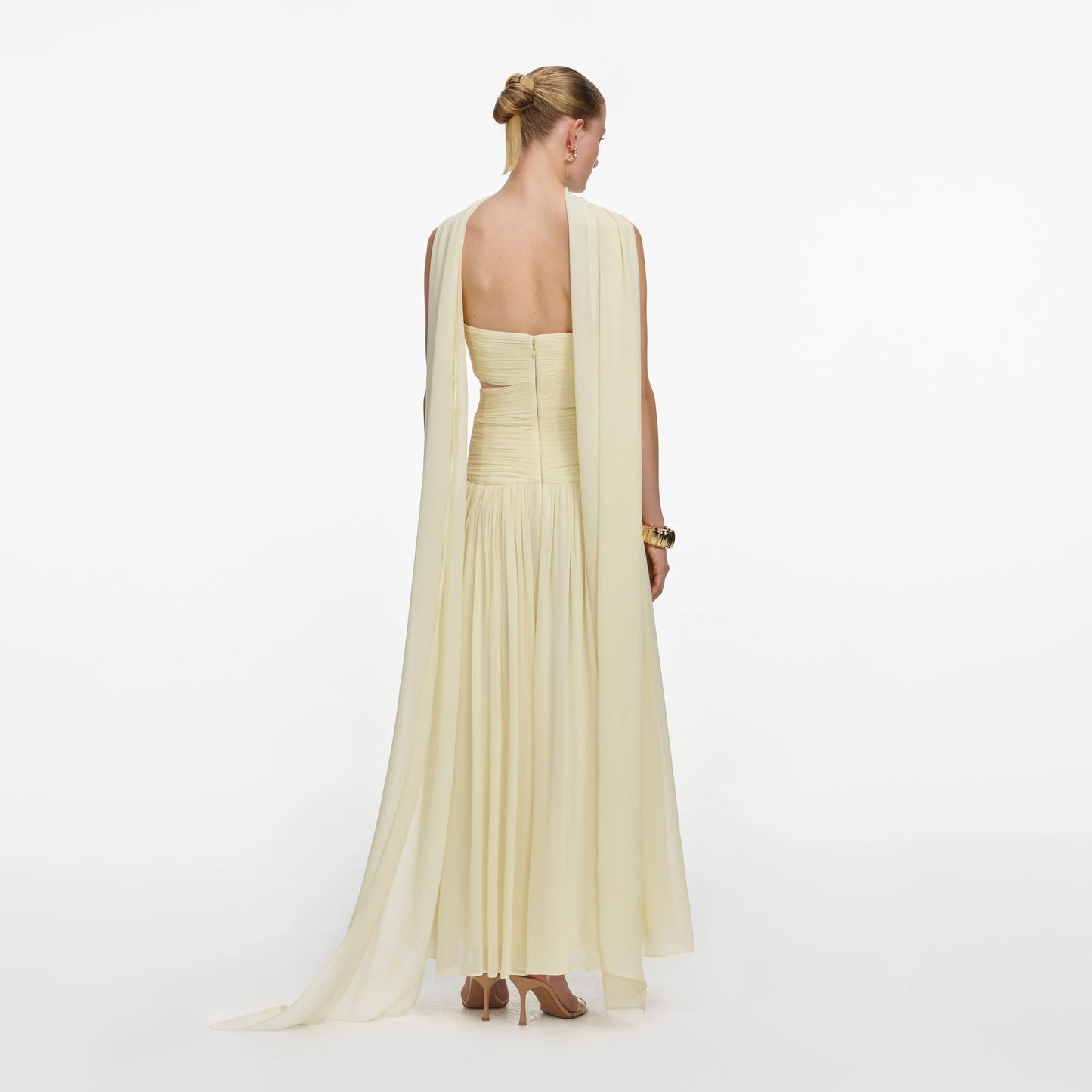 Yellow Georgette Scarf Midi Dress