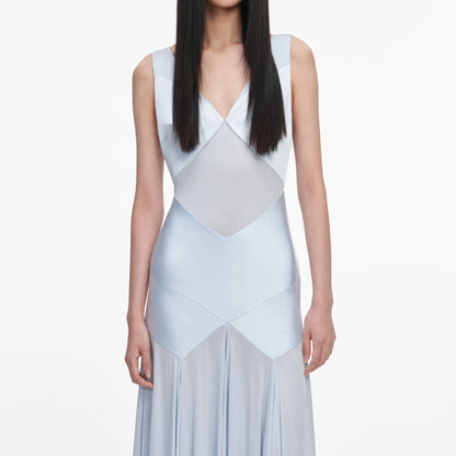 Blue Satin Jersey Maxi Dress