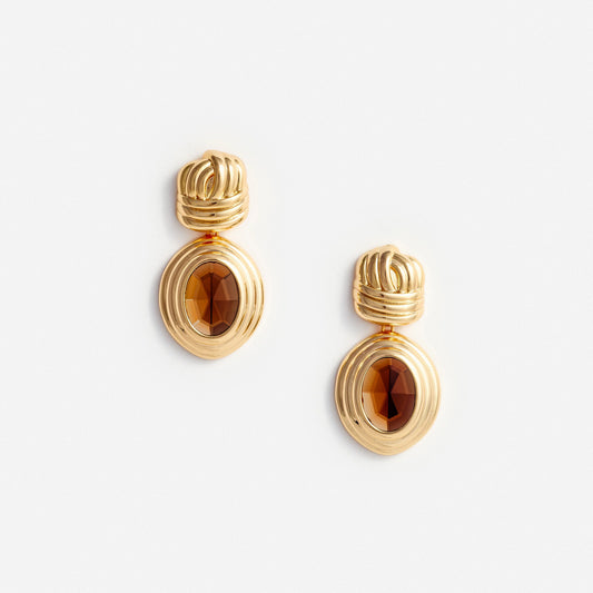 Gold Knot Tiered Amber Earrings