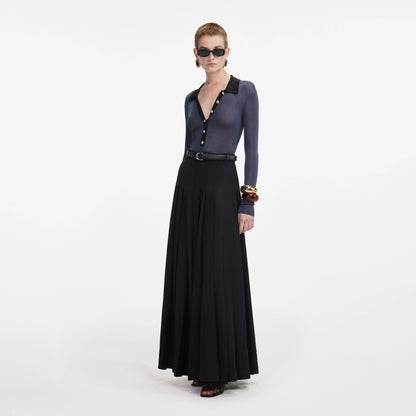 Black Pleated Twill Maxi Skirt