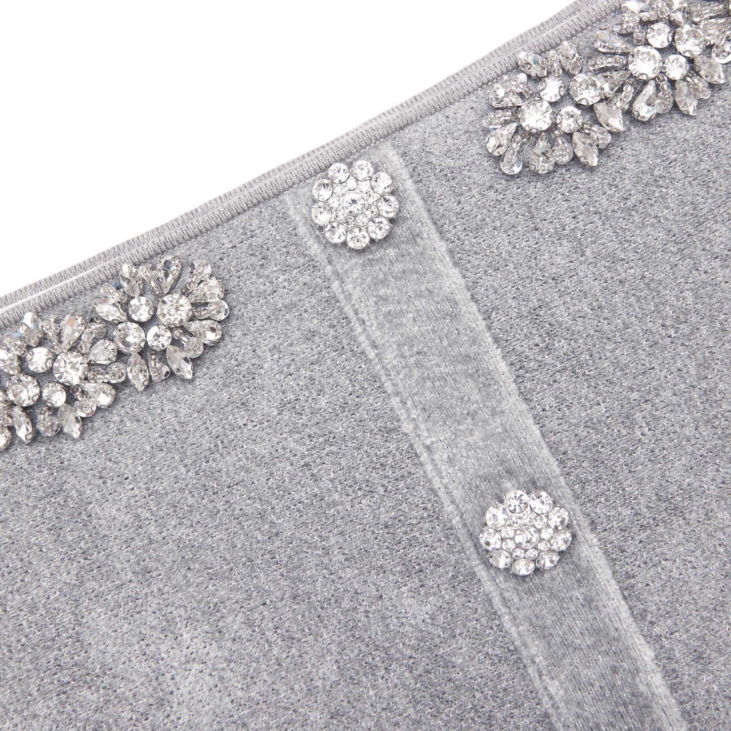 Grey Chenille Knit Crystal Trim Top