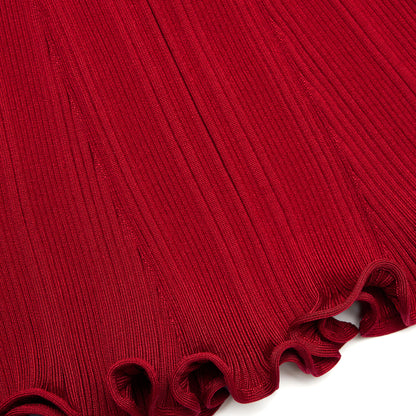 Red Pearl Trim Knit Midi Dress