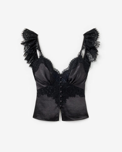 Black Satin Lace Top