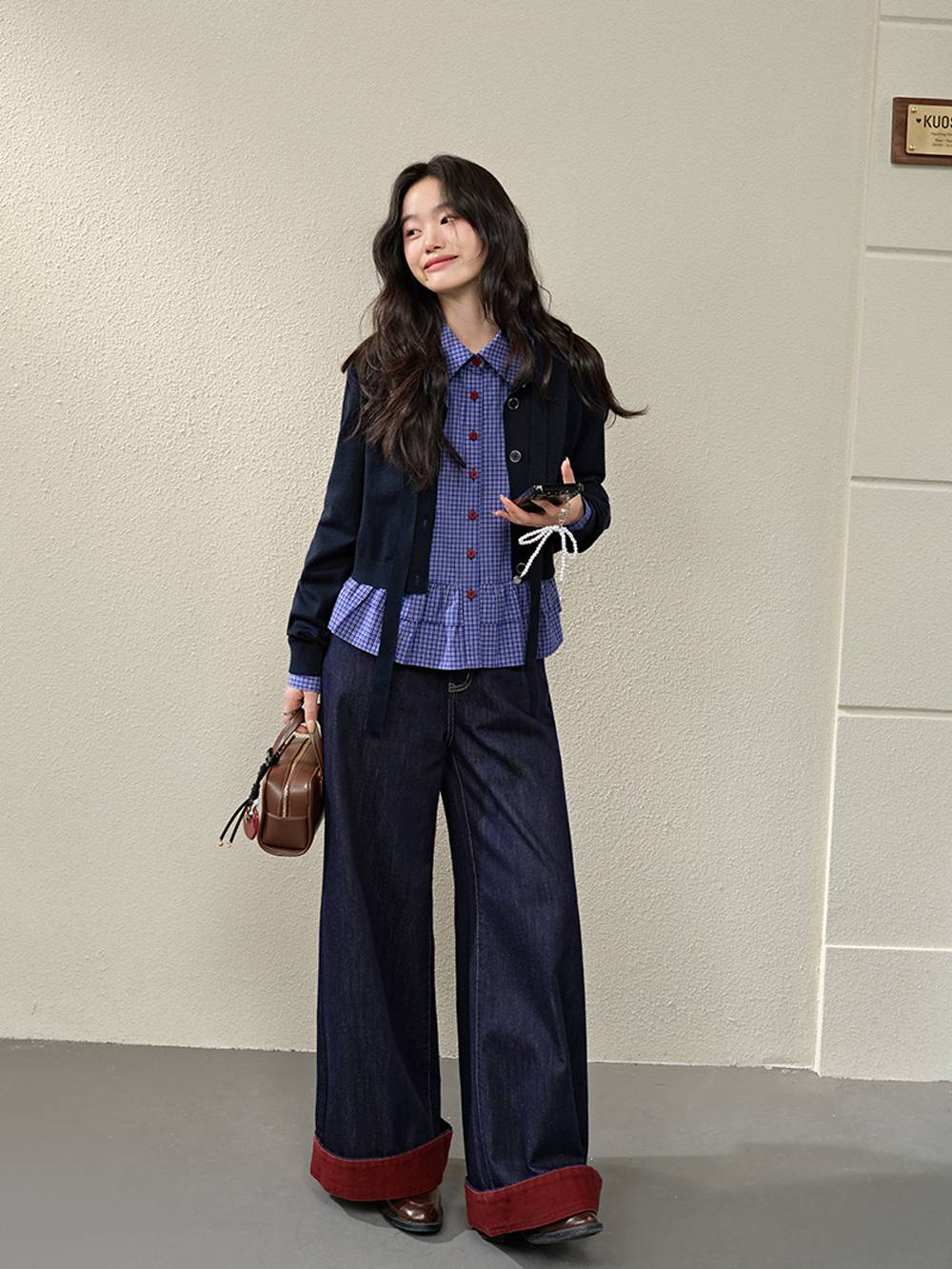 Blue Plaid Ruffle Blouse