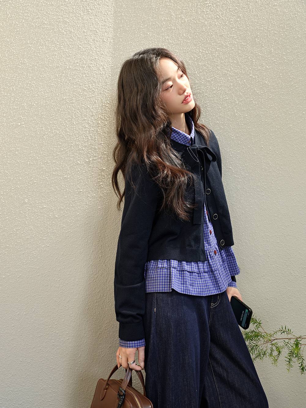 Blue Plaid Ruffle Blouse