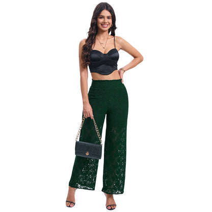 Embroidery Wide Leg Lace Jeans With Rhinestone--Add to cart and enjoy 50% off