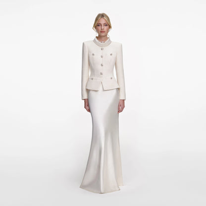 Cream Boucle Collared Maxi Dress