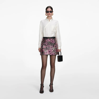 Floral Sequin Mini Skirt