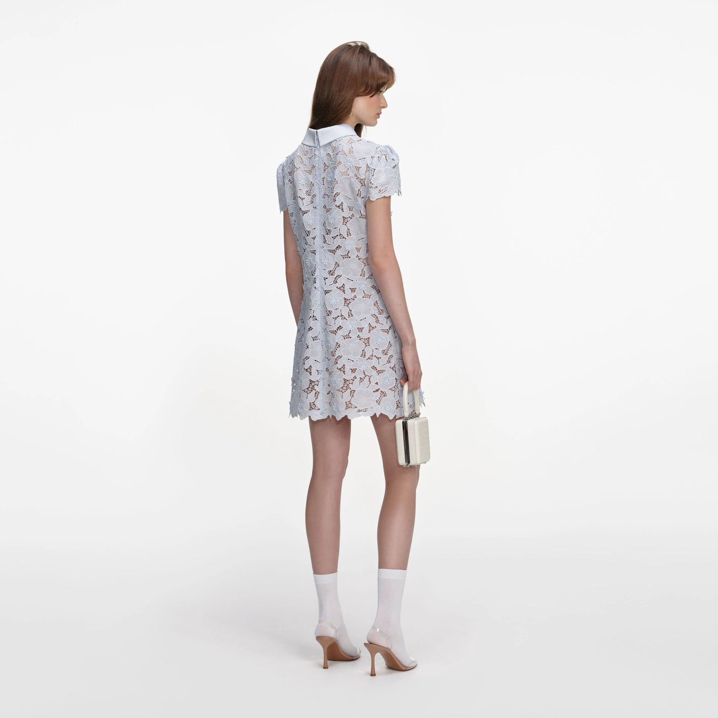 Blue Guipure Lace Mini Dress