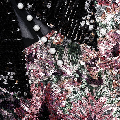 Floral Sequin Lace Trim Mini Dress