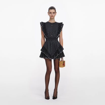Black Polka Dot Frill Mini Dress