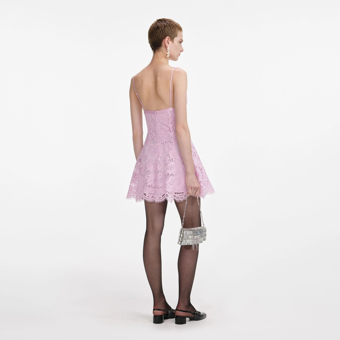 Pink Floral Lace Bow Mini Dress