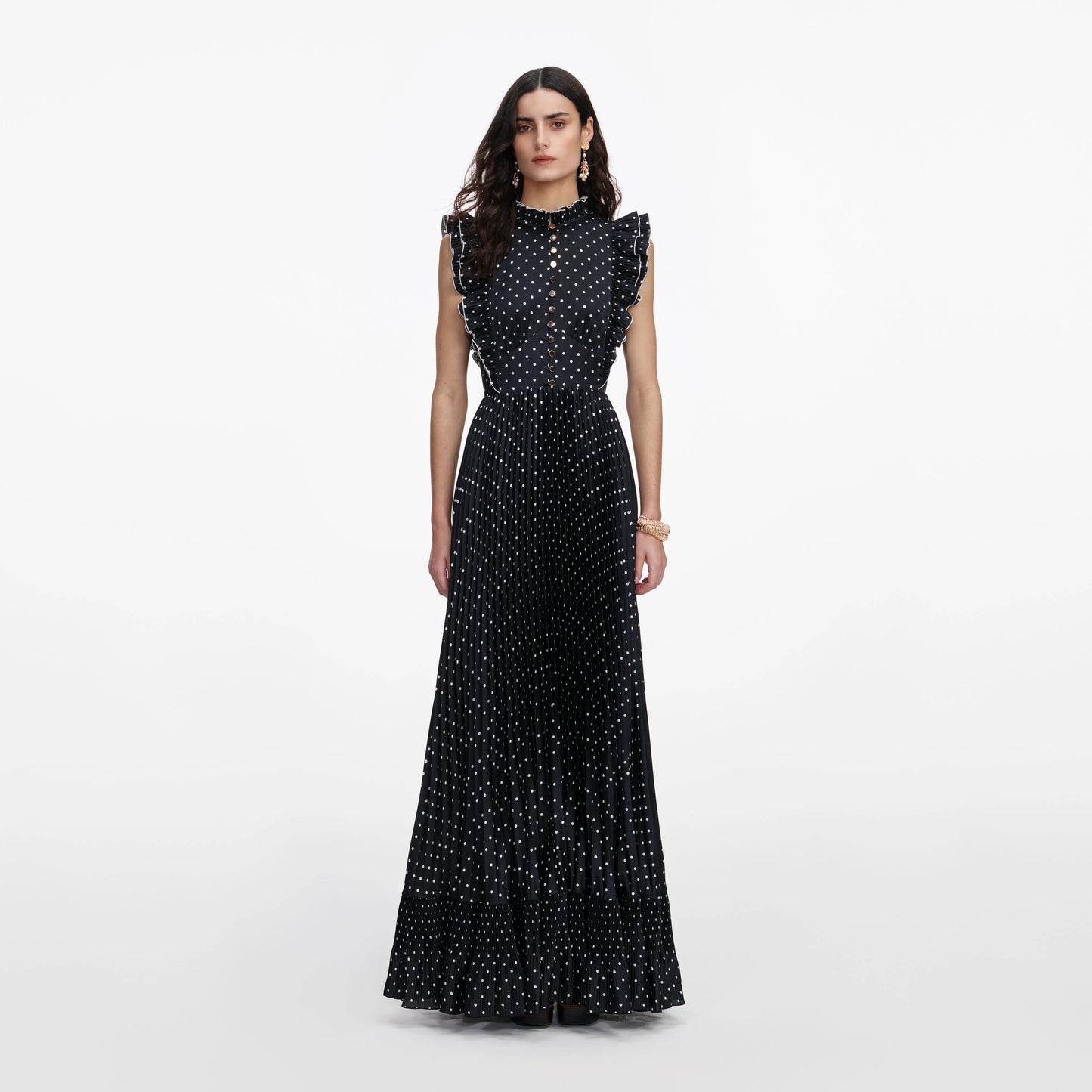 Black Polka Dot Frill Maxi Dress