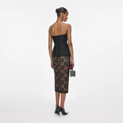 Black Floral Lace Midi Skirt