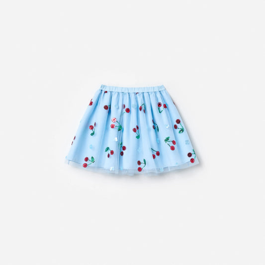 Blue Cherry Sequin Mesh Skirt