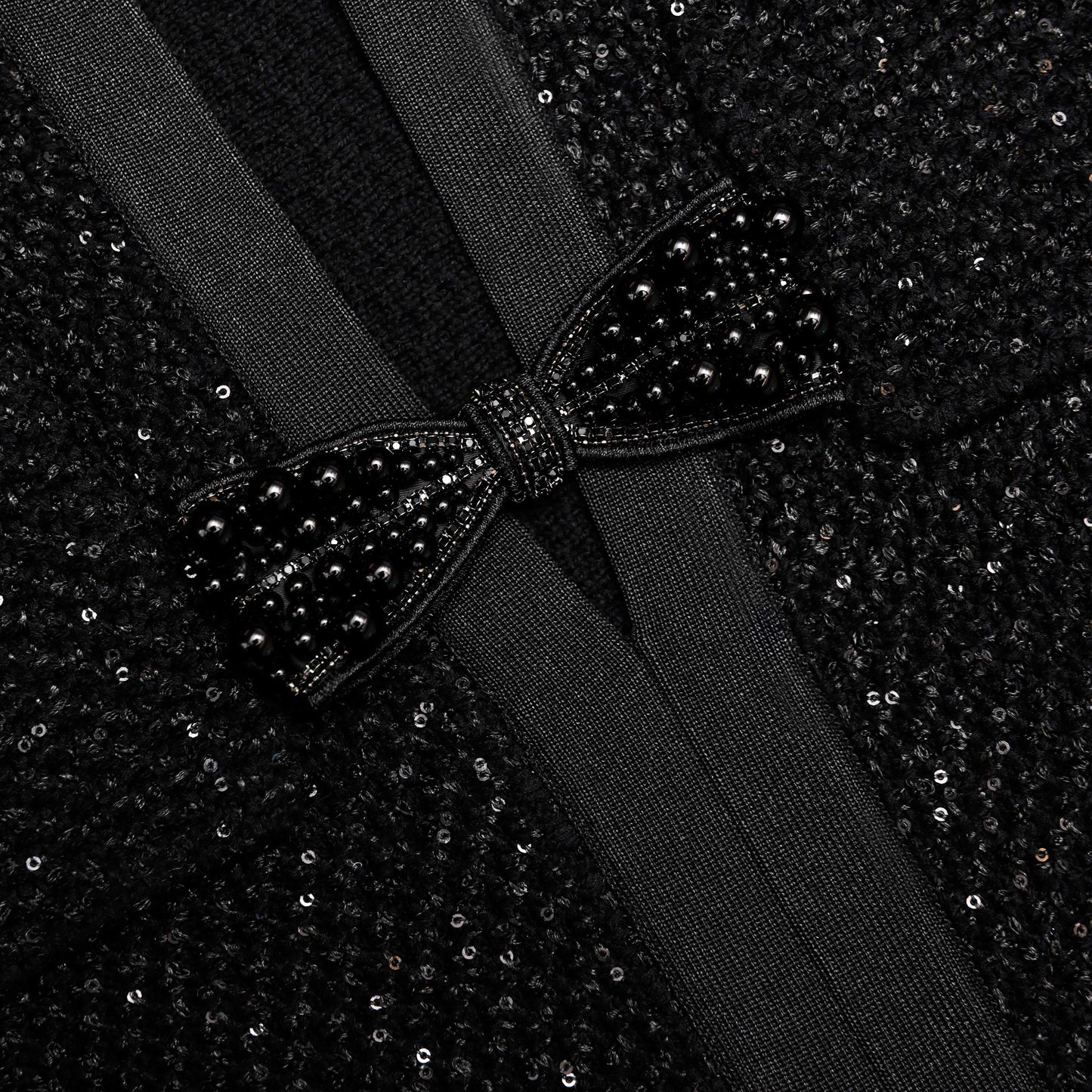 Black Sequin Knit Tailored Midi Dress