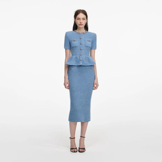 Blue Peplum Knit Midi Dress