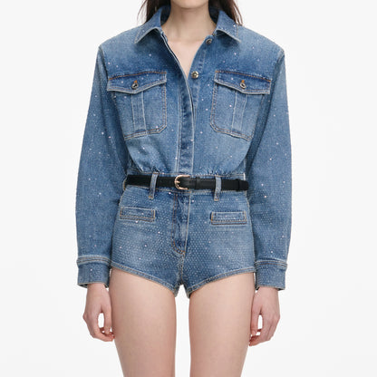 Rhinestone Denim Playsuit