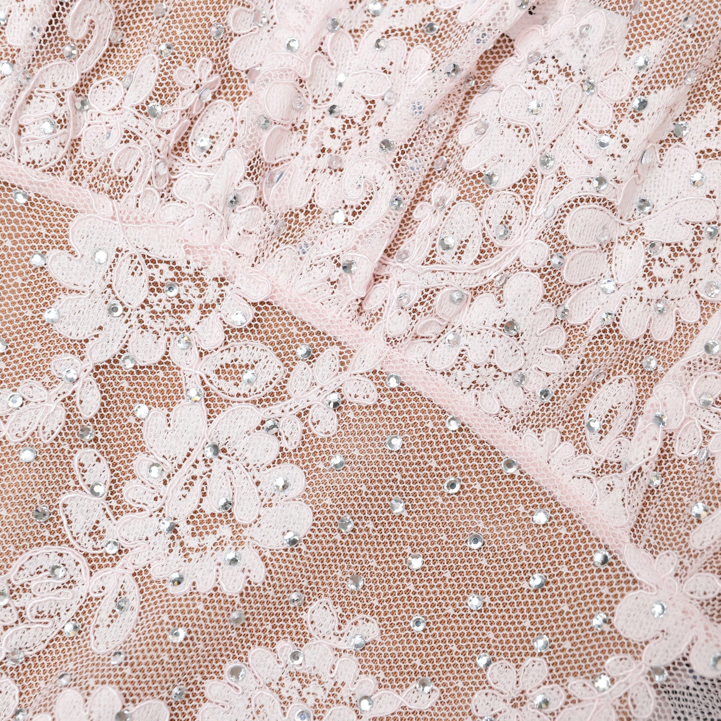 Pink Rhinestone Lace Midi Dress
