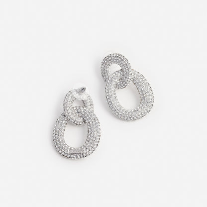 Silver Crystal Link Earrings