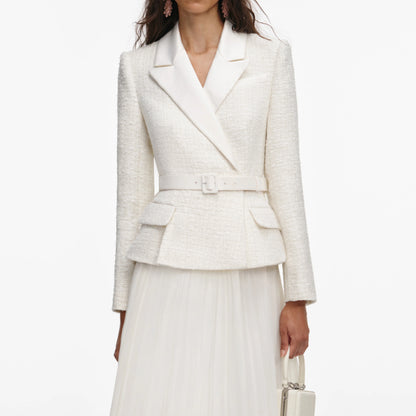 Cream Tailored Boucl¨¦ And Chiffon Midi Dress