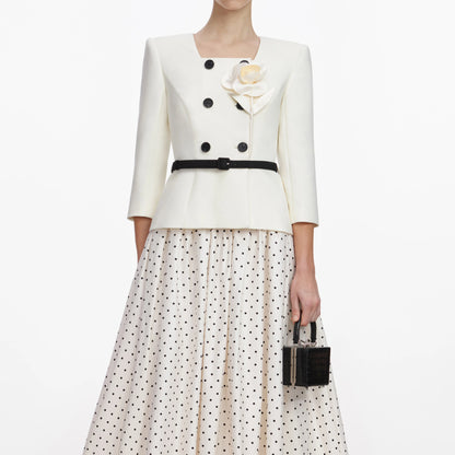 Cream 3D Flower Polka Dot Midi Dress
