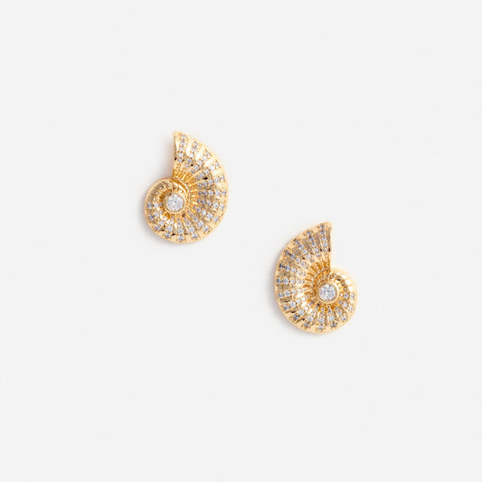 Gold Crystal Shell Earrings