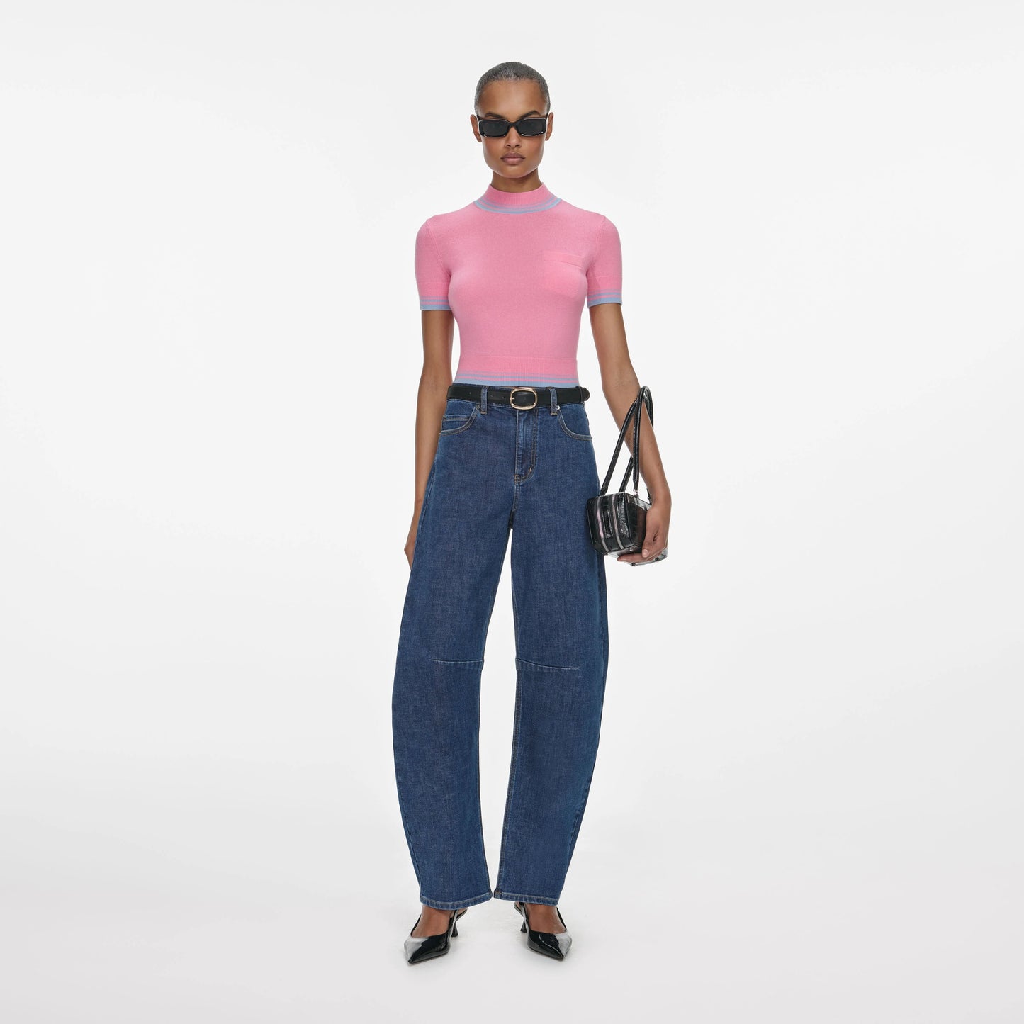 Pink Contrast Stripe Knit Top