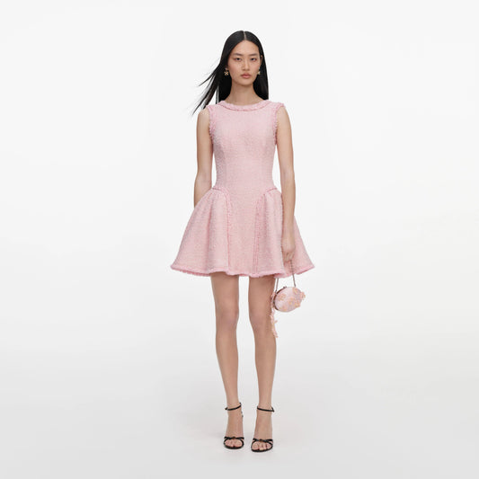 Pink Boucle Sleeveless Mini Dress