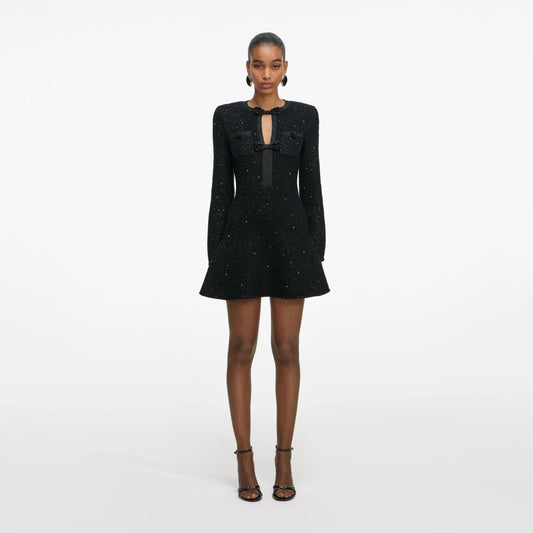 Black Sequin Knit Mini Dress