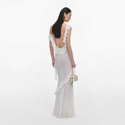 White Ruffle Knit Maxi Dress