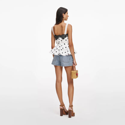White Polka Dot Linen Top
