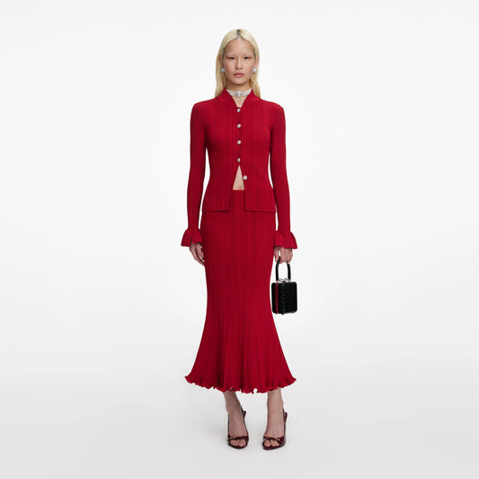 Red Viscose Knit Midi Skirt