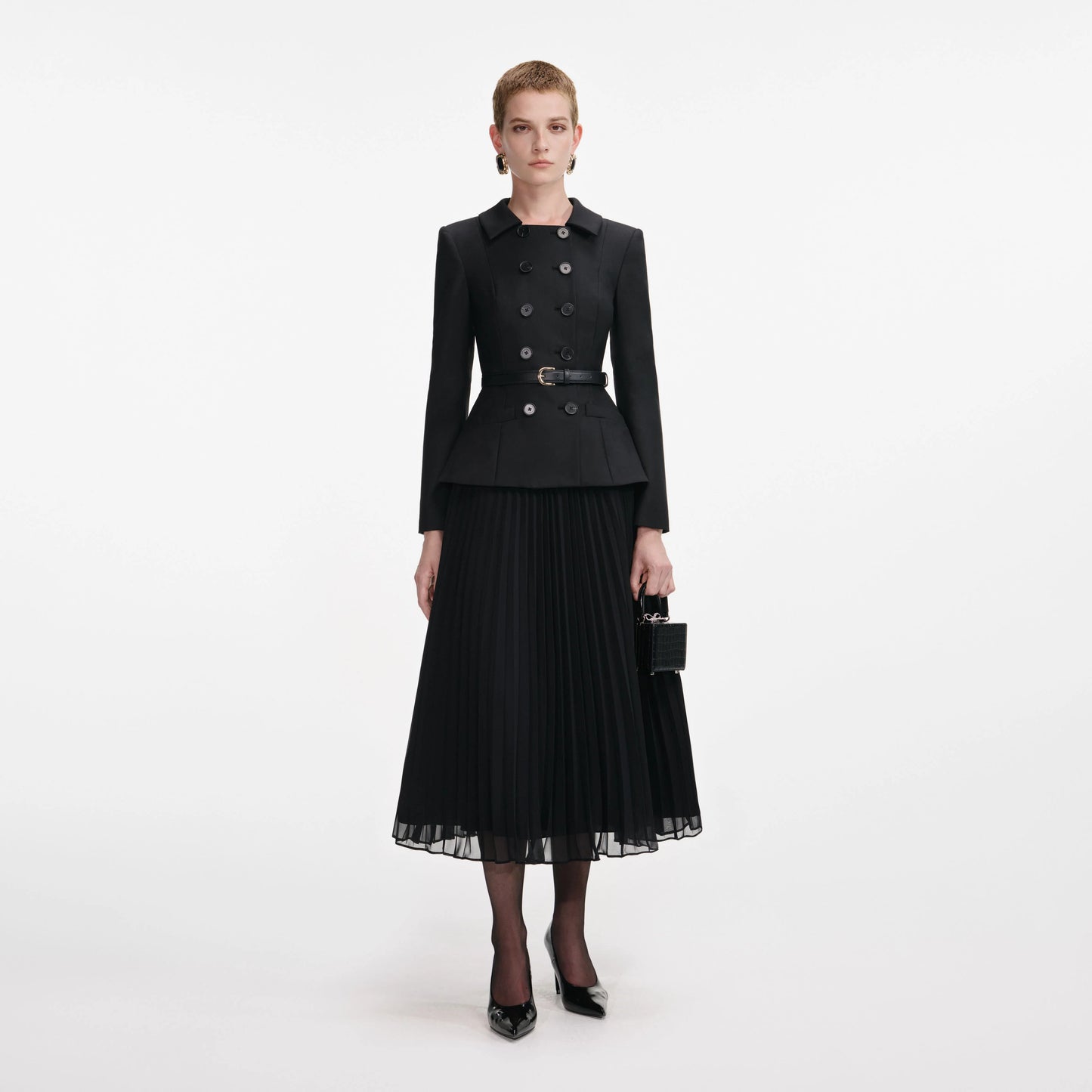 Black Wool Crepe Midi Dress